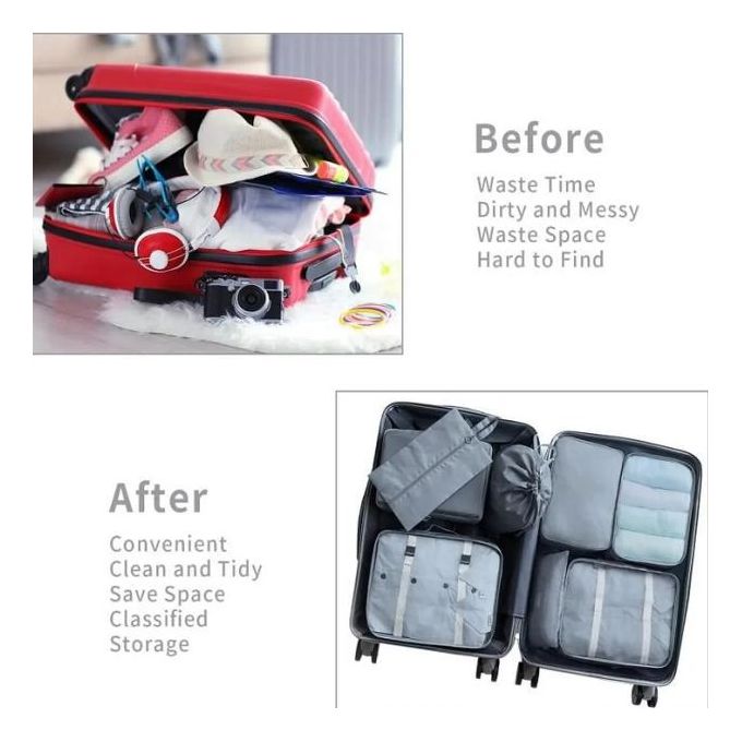 8Pcs Ensemble De Sacs De Voyage Pliables