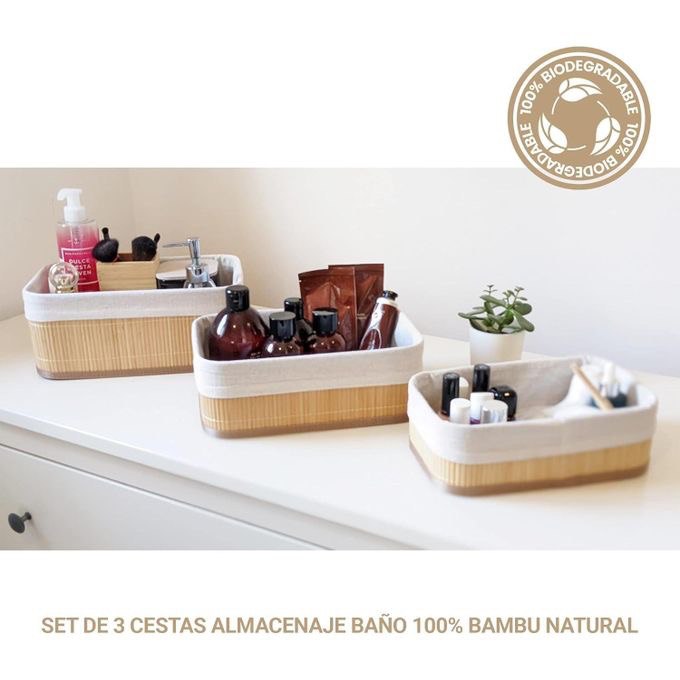 Trio Bambou Élégance – Set de 3 Paniers de Rangement