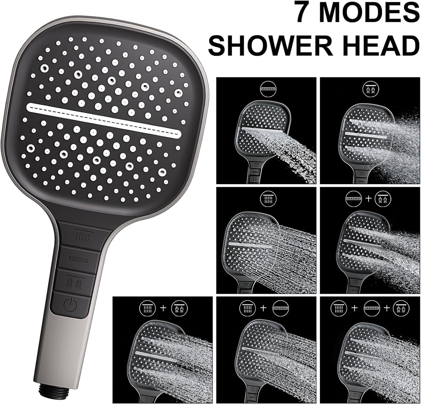 Pommeau de douche à bouton-poussoir 7 modes avec main