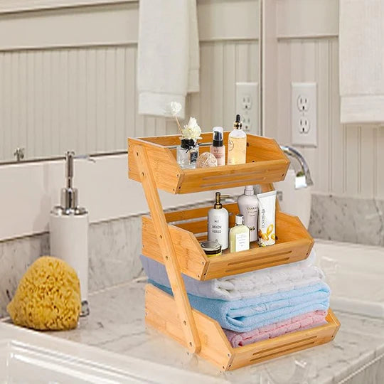 Panier à fruits et légumes en bambou à 3 niveaux.