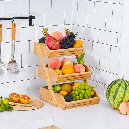 Panier à fruits et légumes en bambou à 3 niveaux.