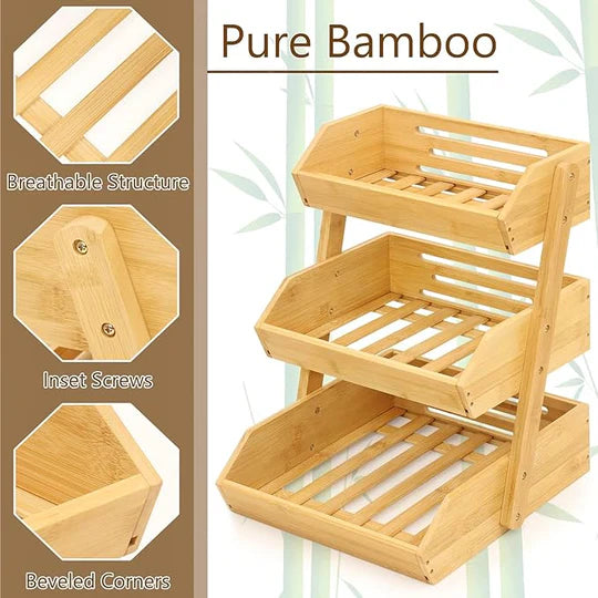 Panier à fruits et légumes en bambou à 3 niveaux.