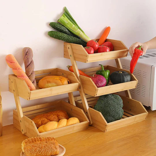 Panier à fruits et légumes en bambou à 3 niveaux.