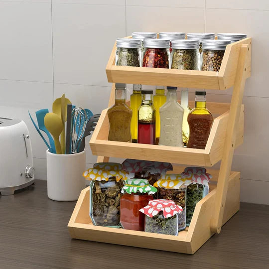 Panier à fruits et légumes en bambou à 3 niveaux.