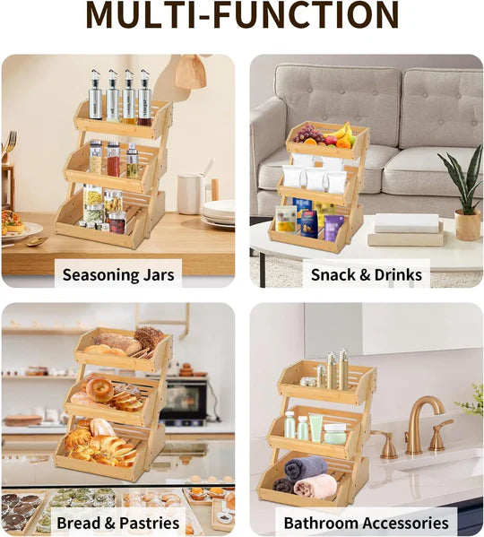 Panier à fruits et légumes en bambou à 3 niveaux.