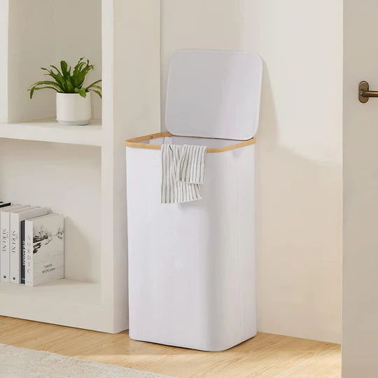 Grand panier à linge en bambou de 100 L avec couvercle