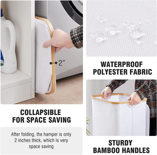 Grand panier à linge en bambou de 100 L avec couvercle