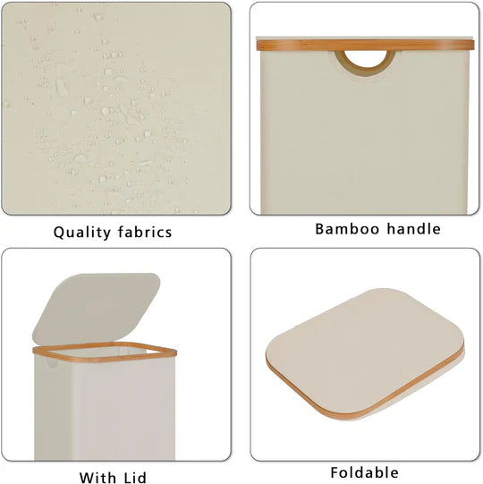 Grand panier à linge en bambou de 100 L avec couvercle