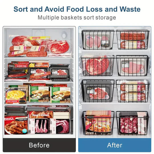 Paniers de rangement en fil métallique.