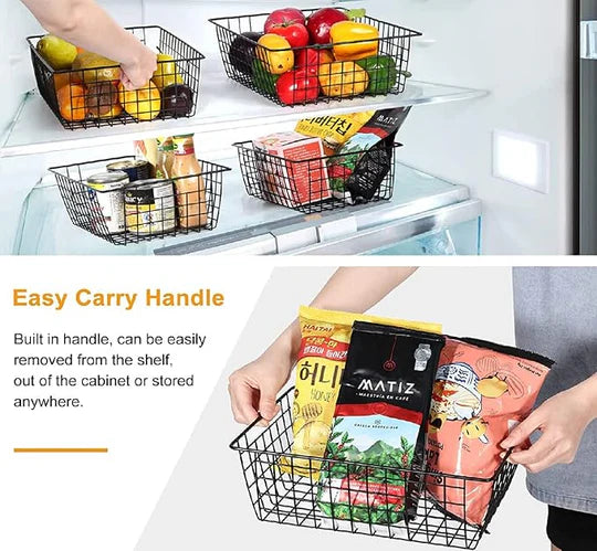 Paniers de rangement en fil métallique.