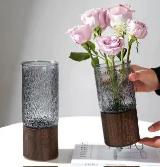 pack 2 pcs Vase en Verre avec Base en Bois – Élégance et Design Minimaliste.