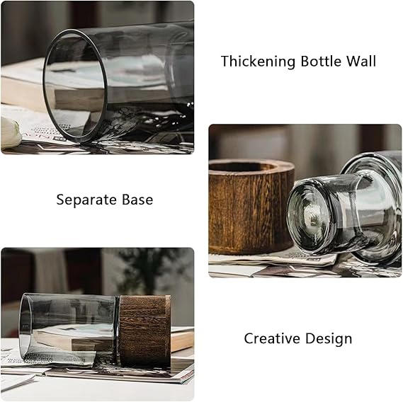 pack 2 pcs Vase en Verre avec Base en Bois – Élégance et Design Minimaliste.