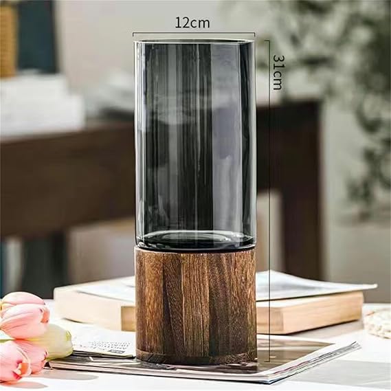 pack 2 pcs Vase en Verre avec Base en Bois – Élégance et Design Minimaliste.