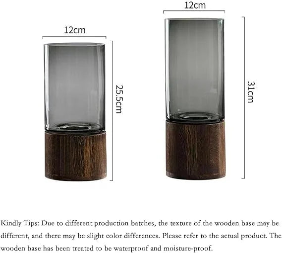 pack 2 pcs Vase en Verre avec Base en Bois – Élégance et Design Minimaliste.