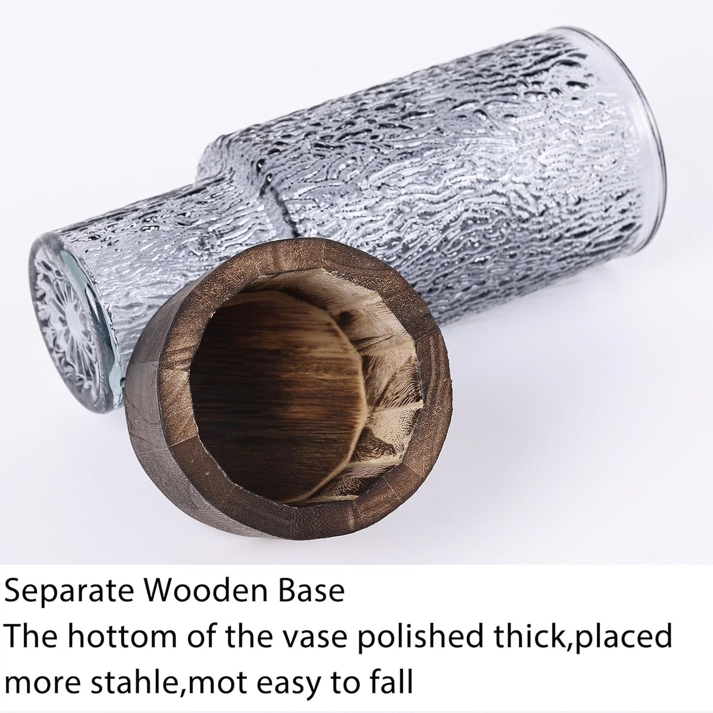 pack 2 pcs Vase en Verre avec Base en Bois – Élégance et Design Minimaliste.