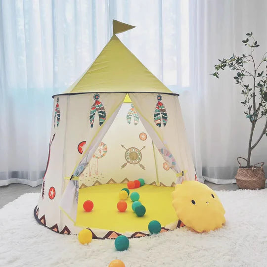 Tente Château Enfant Pliable avec Tapis et Lampes Lumineuses Magiques