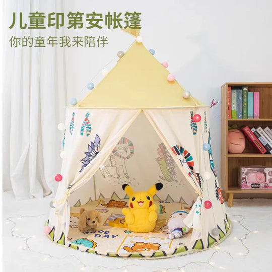 Tente Château Enfant Pliable avec Tapis et Lampes Lumineuses Magiques